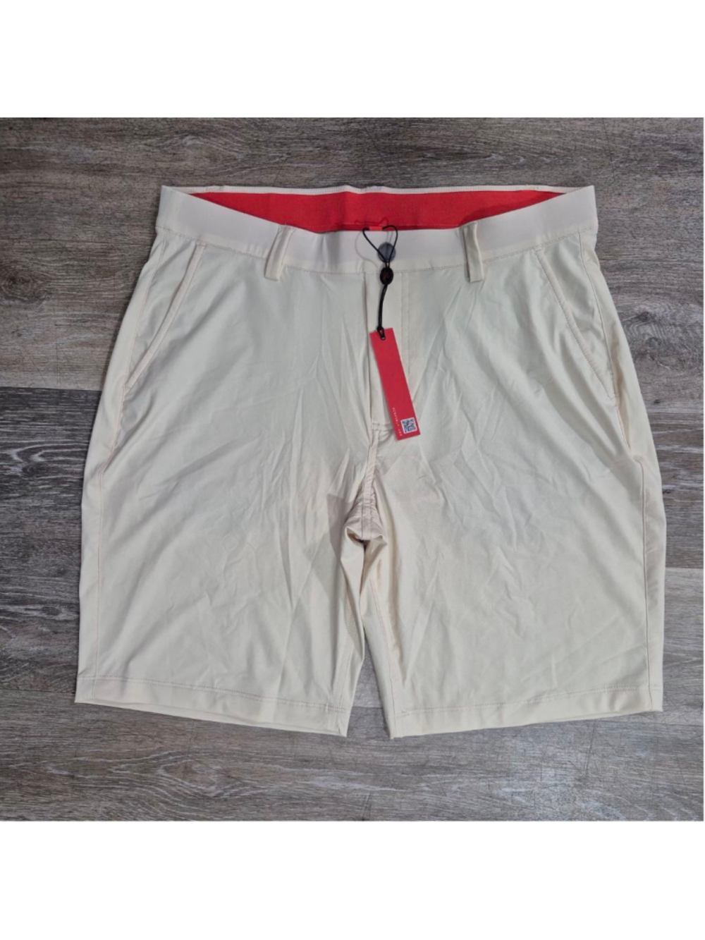 Men's REDVANLY Flat Front Shorts M Beige with Red Trim